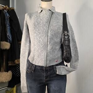 Y2K Hollister Moto Zip Sweater Cropped Knit Cardigan 2000s Mall Girl XS
